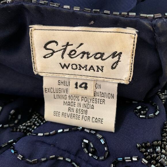 Vintage Stenay Plus Size 14 Women's Beaded Long Dress Blue Cocktail Formal - Picture 9 of 10